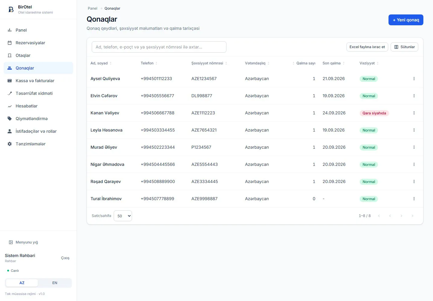 BirOtel guest records — search and guest history